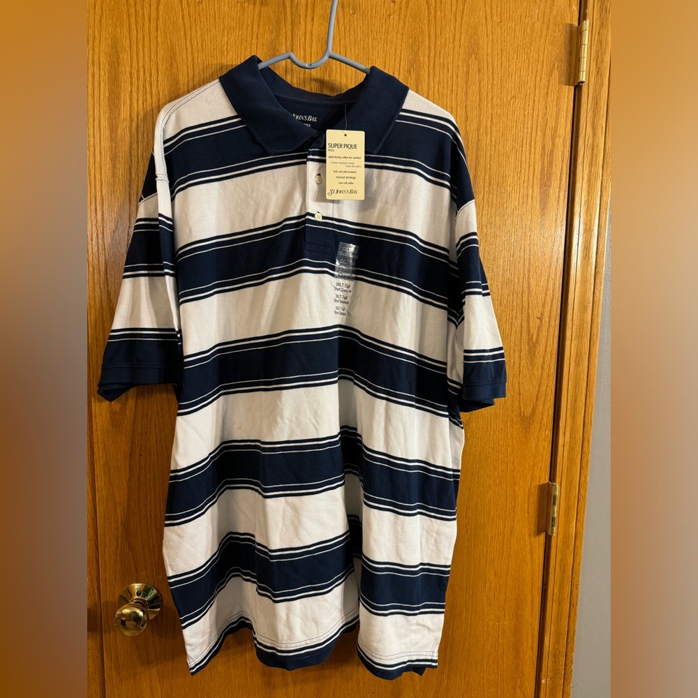 St John’s Bay 3XLT blue and white striped polo- NWT
